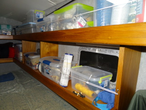 Another view of the shelving in the forward starboard stateroom