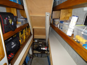 We reworked the storage under the forward starboard berth to provide easy access to the area. 